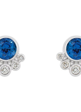 14K White Gold Natural Mozambique Garnet & 1/8 CTW Natural Diamond Earrings