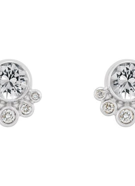 14K White Gold Natural Mozambique Garnet & 1/8 CTW Natural Diamond Earrings