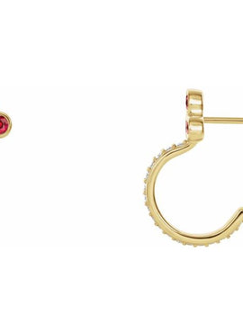 14K Rose Gold Natural Mozambique Garnet & 1/4 CTW Natural Diamond J-Hoop Earrings