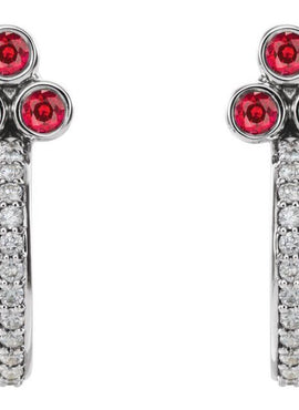 14K Rose Gold Natural Mozambique Garnet & 1/4 CTW Natural Diamond J-Hoop Earrings