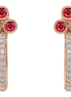 14K Rose Gold Natural Mozambique Garnet & 1/4 CTW Natural Diamond J-Hoop Earrings