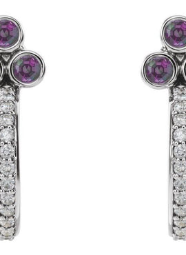14K Rose Gold Natural Mozambique Garnet & 1/4 CTW Natural Diamond J-Hoop Earrings