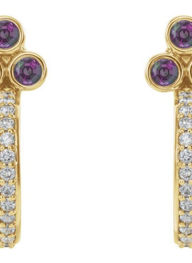 14K Rose Gold Natural Mozambique Garnet & 1/4 CTW Natural Diamond J-Hoop Earrings