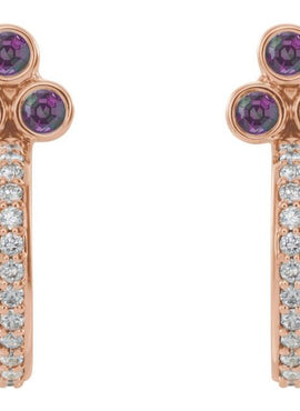14K Rose Gold Natural Mozambique Garnet & 1/4 CTW Natural Diamond J-Hoop Earrings