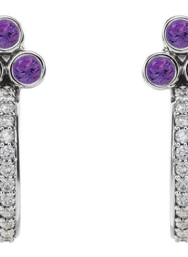 14K Rose Gold Natural Mozambique Garnet & 1/4 CTW Natural Diamond J-Hoop Earrings