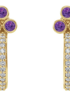 14K Rose Gold Natural Mozambique Garnet & 1/4 CTW Natural Diamond J-Hoop Earrings