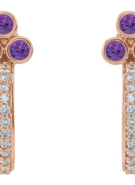 14K Rose Gold Natural Mozambique Garnet & 1/4 CTW Natural Diamond J-Hoop Earrings