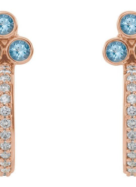 14K Rose Gold Natural Mozambique Garnet & 1/4 CTW Natural Diamond J-Hoop Earrings