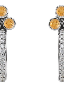 14K Rose Gold Natural Mozambique Garnet & 1/4 CTW Natural Diamond J-Hoop Earrings