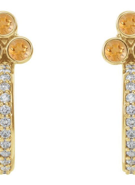 14K Rose Gold Natural Mozambique Garnet & 1/4 CTW Natural Diamond J-Hoop Earrings