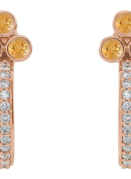 14K Rose Gold Natural Mozambique Garnet & 1/4 CTW Natural Diamond J-Hoop Earrings