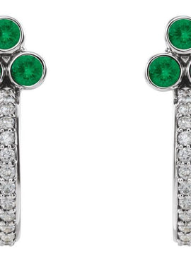 14K Rose Gold Natural Mozambique Garnet & 1/4 CTW Natural Diamond J-Hoop Earrings