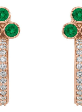 14K Rose Gold Natural Mozambique Garnet & 1/4 CTW Natural Diamond J-Hoop Earrings