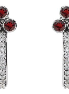 14K Rose Gold Natural Mozambique Garnet & 1/4 CTW Natural Diamond J-Hoop Earrings