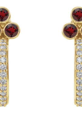 14K Rose Gold Natural Mozambique Garnet & 1/4 CTW Natural Diamond J-Hoop Earrings