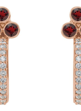 14K Rose Gold Natural Mozambique Garnet & 1/4 CTW Natural Diamond J-Hoop Earrings