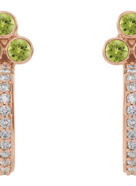 14K Rose Gold Natural Mozambique Garnet & 1/4 CTW Natural Diamond J-Hoop Earrings