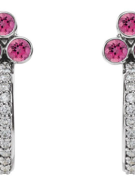 14K Rose Gold Natural Mozambique Garnet & 1/4 CTW Natural Diamond J-Hoop Earrings