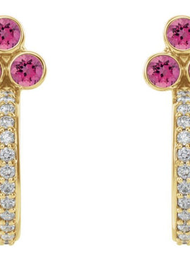 14K Rose Gold Natural Mozambique Garnet & 1/4 CTW Natural Diamond J-Hoop Earrings