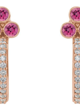 14K Rose Gold Natural Mozambique Garnet & 1/4 CTW Natural Diamond J-Hoop Earrings