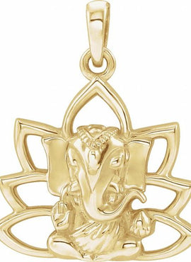 14K White Gold 19.3x15.7 mm Ganesha Pendant