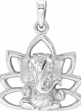 14K White Gold 19.3x15.7 mm Ganesha Pendant
