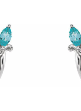14K White Gold Natural Blue Zircon Floral J-Hoop Earrings