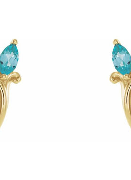 14K White Gold Natural Blue Zircon Floral J-Hoop Earrings