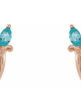 14K White Gold Natural Blue Zircon Floral J-Hoop Earrings