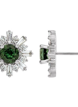 14K White Gold Natural Green Tourmaline & 3/4 CTW Natural Diamond Earrings