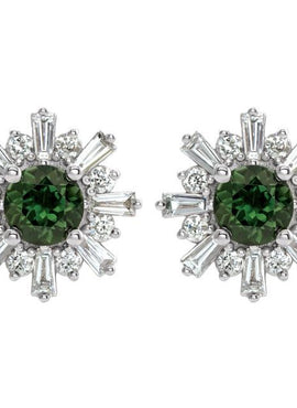14K White Gold Natural Green Tourmaline & 3/4 CTW Natural Diamond Earrings