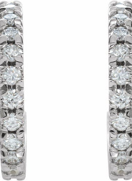 14K White Gold 1/2 CTW Natural Diamond French-Set 15 mm Huggie Hoop Earrings