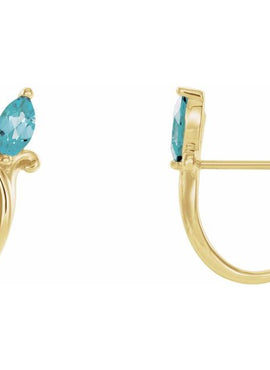 14K White Gold Natural Blue Zircon Floral J-Hoop Earrings