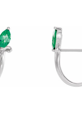 14K White Gold Natural Blue Zircon Floral J-Hoop Earrings