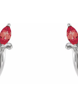 14K White Gold Natural Blue Zircon Floral J-Hoop Earrings