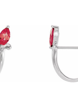 14K White Gold Natural Blue Zircon Floral J-Hoop Earrings