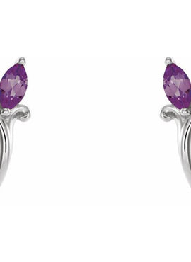14K White Gold Natural Blue Zircon Floral J-Hoop Earrings