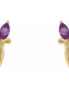 14K White Gold Natural Blue Zircon Floral J-Hoop Earrings