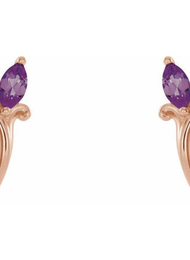 14K White Gold Natural Blue Zircon Floral J-Hoop Earrings