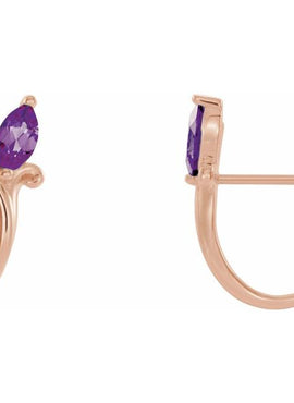 14K White Gold Natural Blue Zircon Floral J-Hoop Earrings