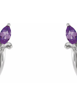 14K White Gold Natural Blue Zircon Floral J-Hoop Earrings