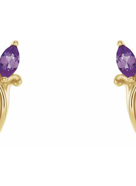 14K White Gold Natural Blue Zircon Floral J-Hoop Earrings