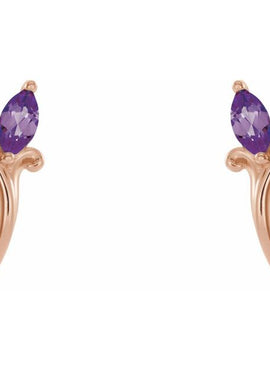 14K White Gold Natural Blue Zircon Floral J-Hoop Earrings