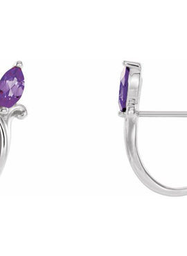 14K White Gold Natural Blue Zircon Floral J-Hoop Earrings