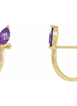 14K White Gold Natural Blue Zircon Floral J-Hoop Earrings