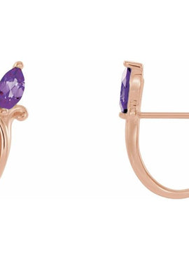 14K White Gold Natural Blue Zircon Floral J-Hoop Earrings