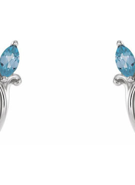 14K White Gold Natural Blue Zircon Floral J-Hoop Earrings