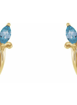 14K White Gold Natural Blue Zircon Floral J-Hoop Earrings