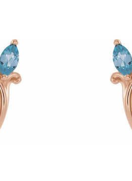 14K White Gold Natural Blue Zircon Floral J-Hoop Earrings