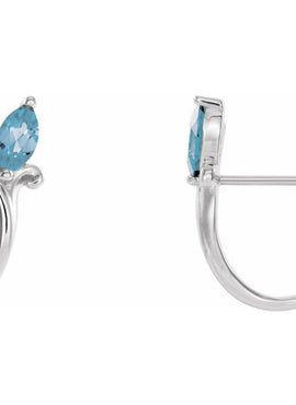 14K White Gold Natural Blue Zircon Floral J-Hoop Earrings